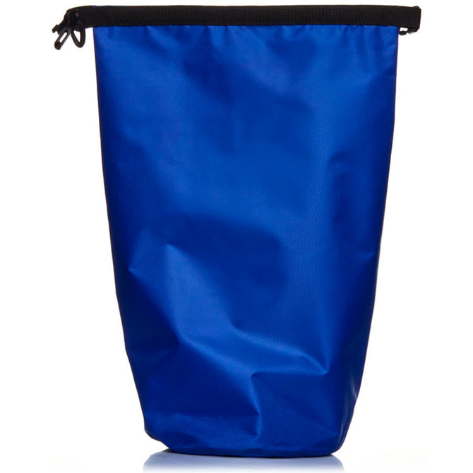 A blue 10L dry bag with a black drawstring closure and a smooth exterior finish. It features a logo.