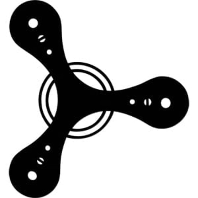 A black tripod-shaped device with three curved arms and a central circular piece, featuring holes for grip.
