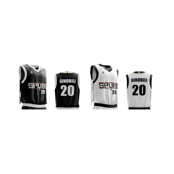 A reversible singlet featuring black and white designs, with a logo and number 20 on the back.