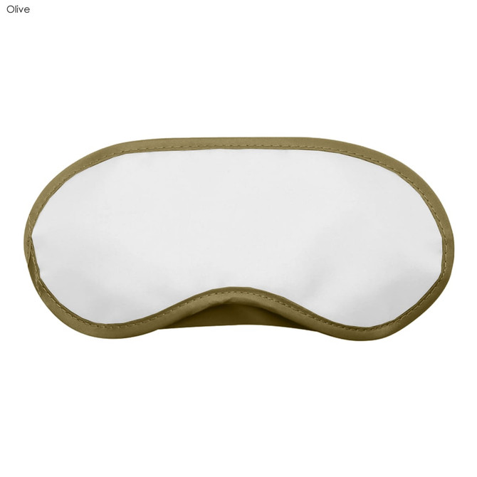 An olive green sleep eye mask with a white front, designed for blocking light and enhancing sleep.