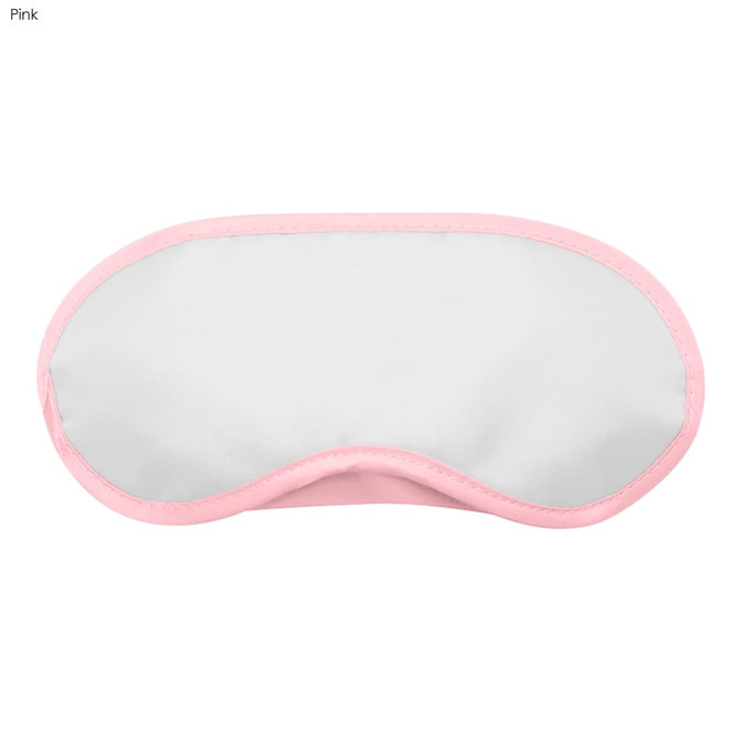 A pink sleep eye mask with a soft fabric surface and a curved shape, ideal for blocking out light.