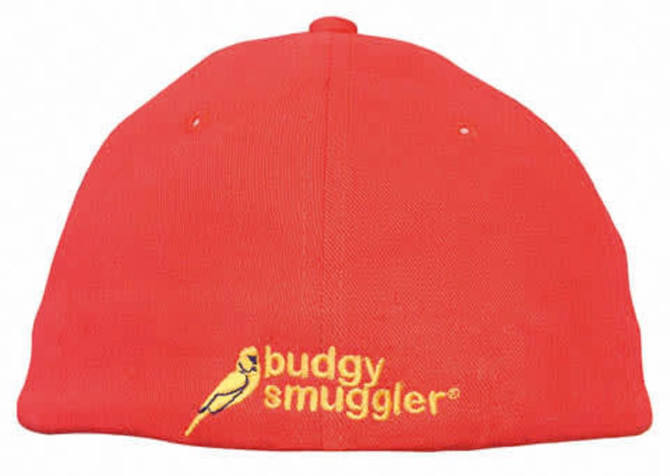 A red cap featuring a logo, made from brushed heavy cotton and spandex with Dream Fit styling.