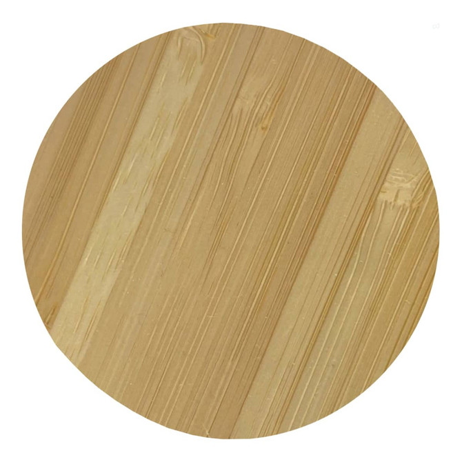 A bamboo bottle opener with a light wood finish, featuring a circular shape and a simple design. It has branding elements.