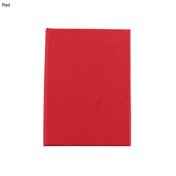 A red mini sticky note pad with a plain cover and a branding logo on the front.