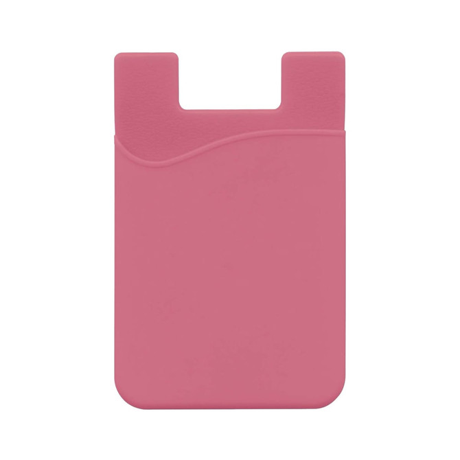 A pink mobile phone wallet with a smooth finish and a wave design. It features an opening at the top for attachment.