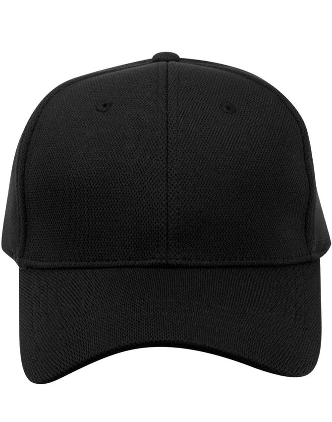 A black Pique mesh structured cap featuring a logo on the front and a classic curved brim.