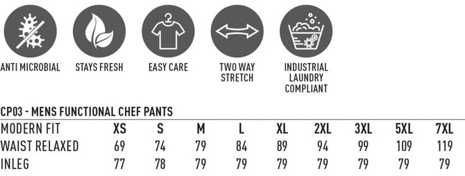 Men's Functional Chef Pants in black feature an industrial laundry compliant design and offer easy care with a modern fit.