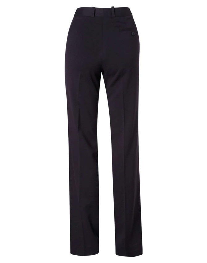 Women's utility pants in black, featuring a flexi waist and straight leg design. Includes a back pocket and logo.