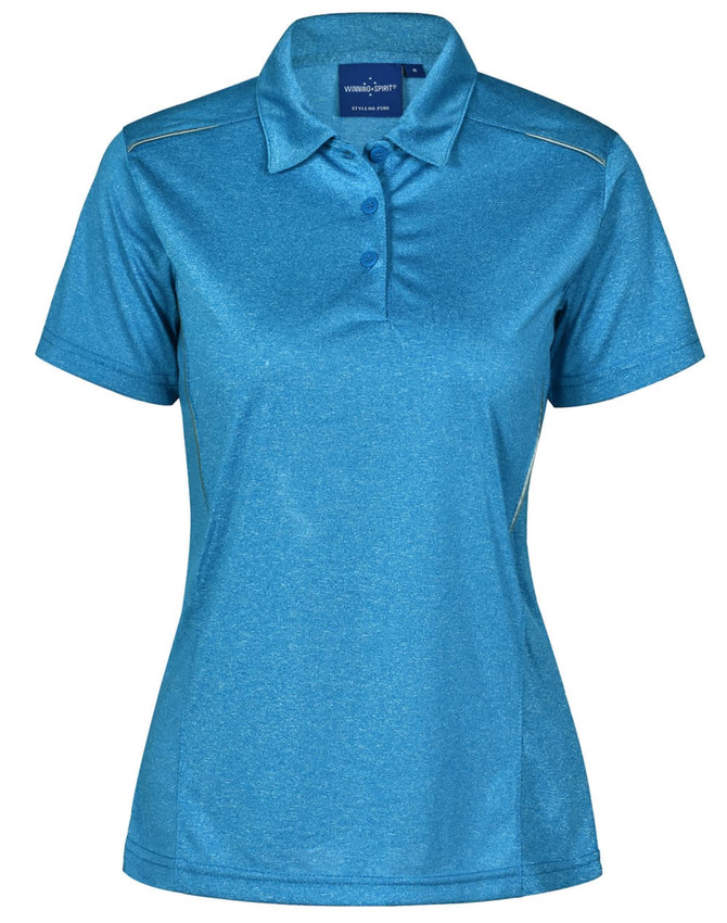 A short sleeve polo shirt in a vibrant teal colour, featuring a classic collar and a logo on the chest.