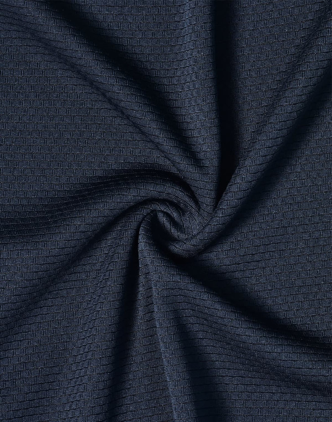 A textured fabric in a deep navy blue shade, showcasing a subtle pattern and soft, breathable quality.
