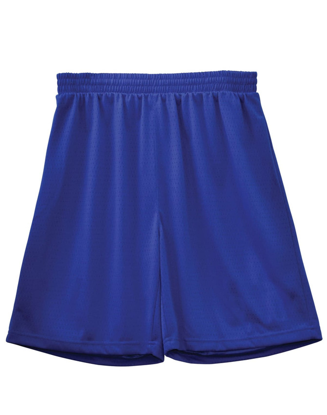 Blue kid's basketball shorts made from lightweight fabric, featuring an elastic waistband and a plain design.
