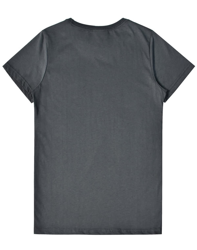 A grey ladies' premium cotton tee, featuring a classic crew neck and short sleeves, displayed from the back.