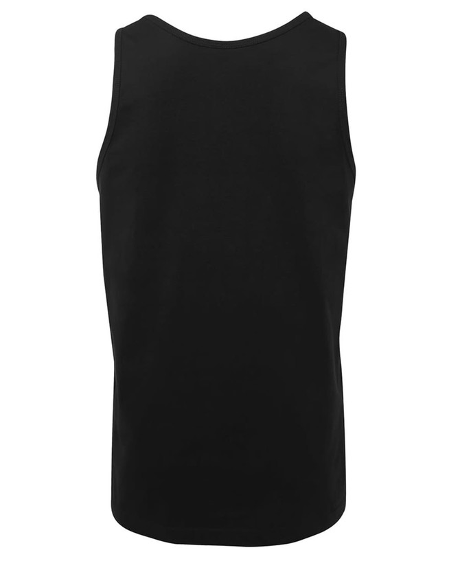 A black singlet featuring a plain design and a back view. It includes a logo tag at the neckline.