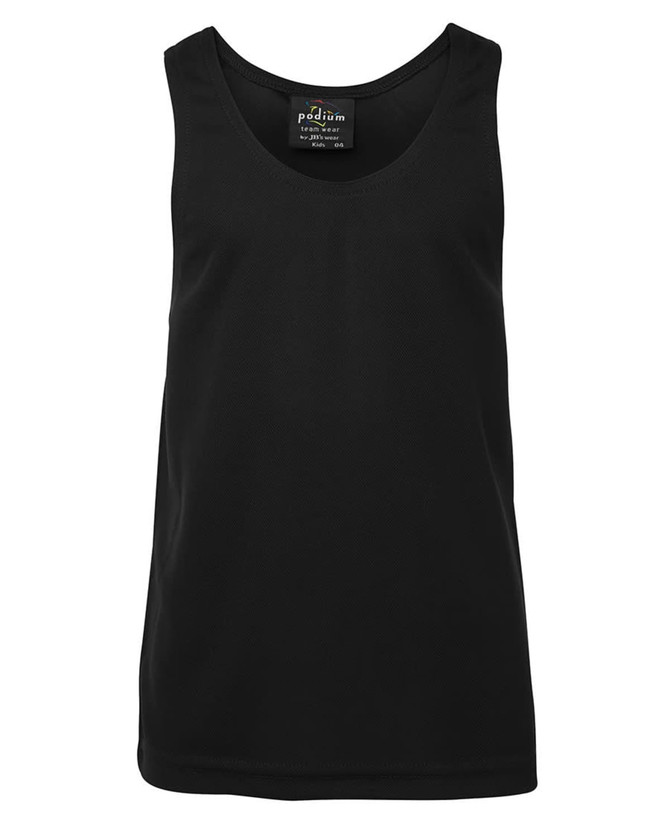 A black singlet featuring a classic sleeveless design and a logo label at the neckline.