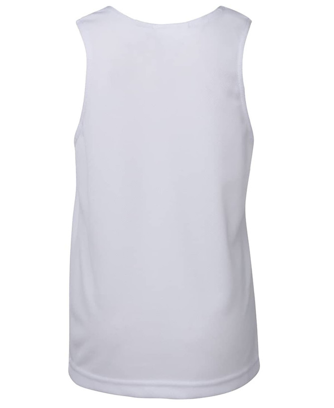 A black kids' singlet featuring a sleeveless design and a breathable texture, with a logo.