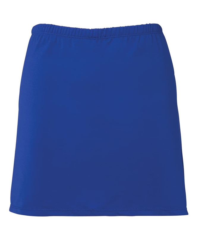 A blue skort featuring an elasticated waistband and a simple design, suitable for casual wear. It has a logo.