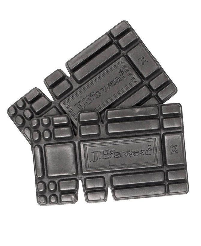 A pair of grey adjustable sizing knee pads with a textured surface, featuring a logo.