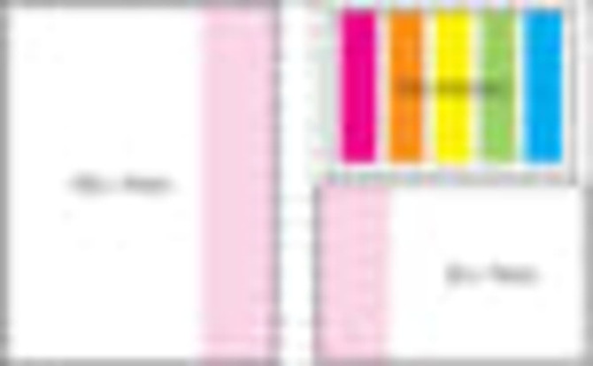 A combo pad featuring a laminated cover with a vibrant multicoloured design and sections for notes.