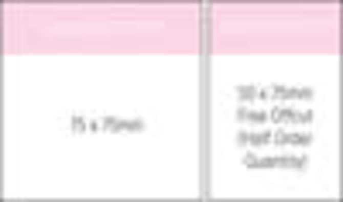 A white notepad featuring 75 sheets, with a simple design and a branding logo.