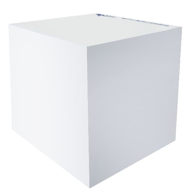 A plain white note cube with 70x70 dimensions and no printing on the sides, featuring a logo.
