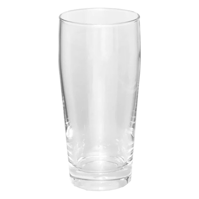 A clear, transparent beer glass with a tall, sleek design, holding 380ml of liquid. Features a logo on the side.