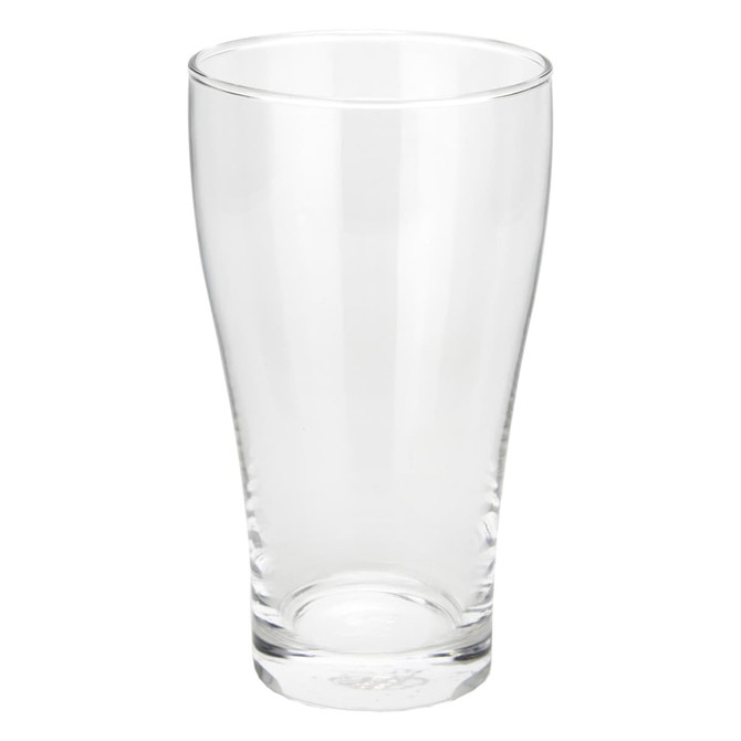 A clear, tall glass with a tapered shape, designed for serving beer, featuring a stable base.