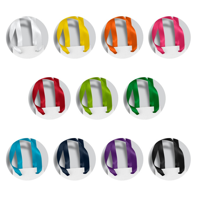 A collection of wine ribbon handle paper bags in various colours, each featuring colourful ribbon handles and a logo.