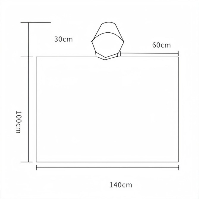 A diagram of a reusable adult PEVA rain poncho, featuring dimensions and a hooded design.