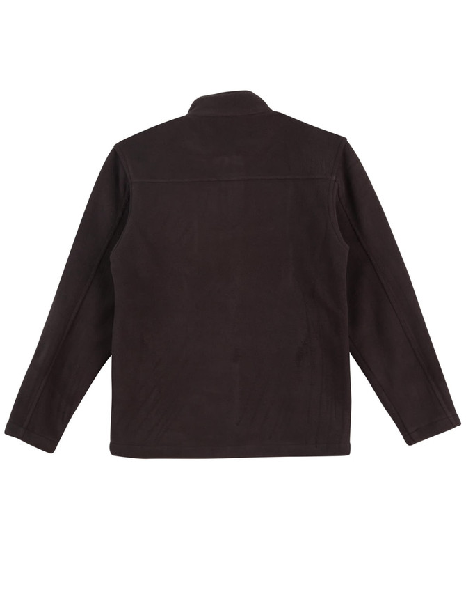 A black polar fleece jacket with a full zip and no visible logos or branding, displayed from the back.