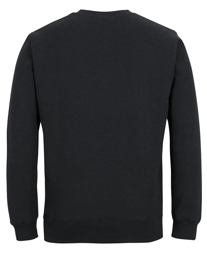 A dark green sweater with a plain back and long sleeves, featuring a fitted neckline and cuffs.