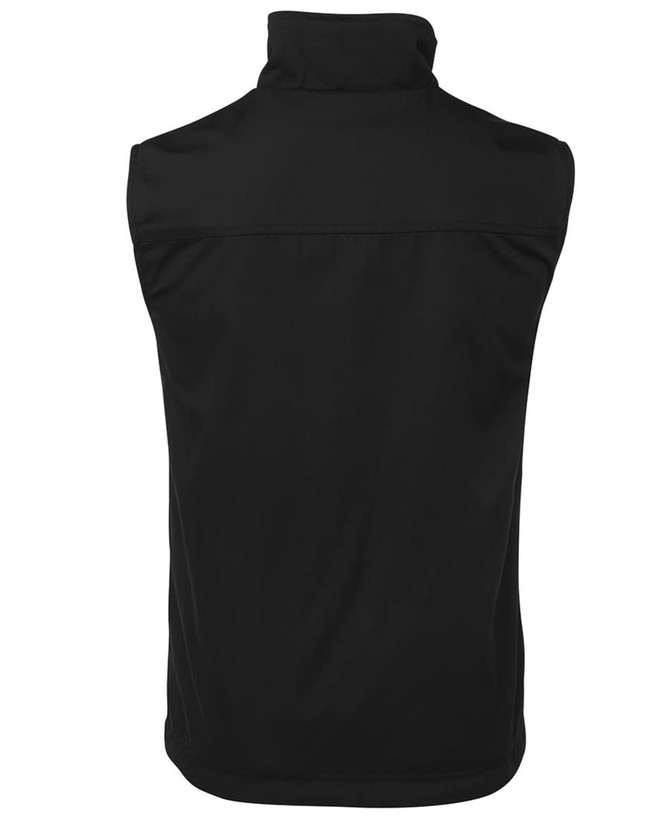 A black reversible vest with a high collar and no visible front design, featuring a logo on the back.