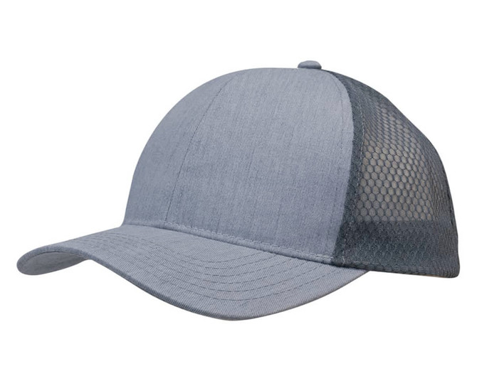 A light brushed poly cotton marle cap in grey with a honeycomb mesh back. Features a logo on the front.