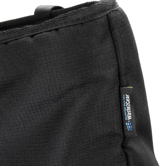 A black cooler with a textured surface, featuring a logo on the side.