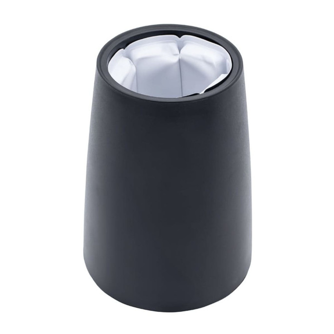 A black wine cooler with a removable inner section designed for ice storage. It features a sleek, modern shape.