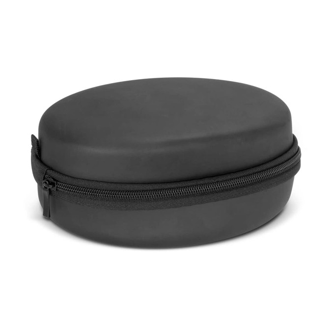 A protective case for Opus Bluetooth Headphones, featuring a sleek, rounded black design with a zip closure.