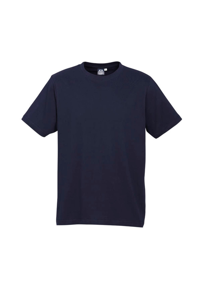 A navy blue short sleeve tee with a crew neck and a small logo. Suitable for casual wear.