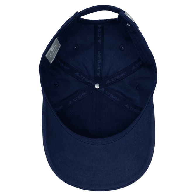 A navy twill cap featuring an interior with a branded label and a soft, structured fit.