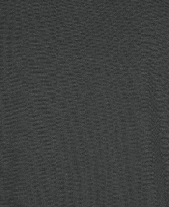 A dark grey polo shirt made from recycled polyester, featuring a pocket and a logo.