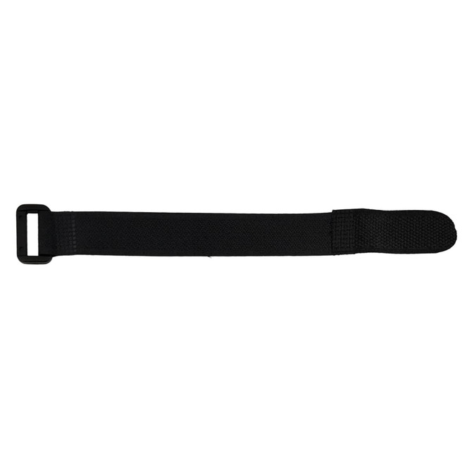 A black travel towel strap with a loop end for easy attachment, made from a durable fabric.