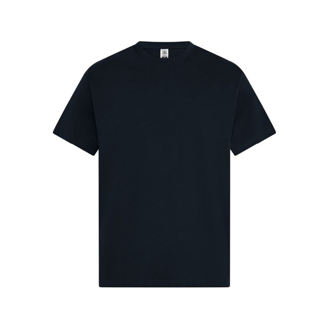 A black t-shirt with a classic crew neck design. It features short sleeves and has a logo on the label.