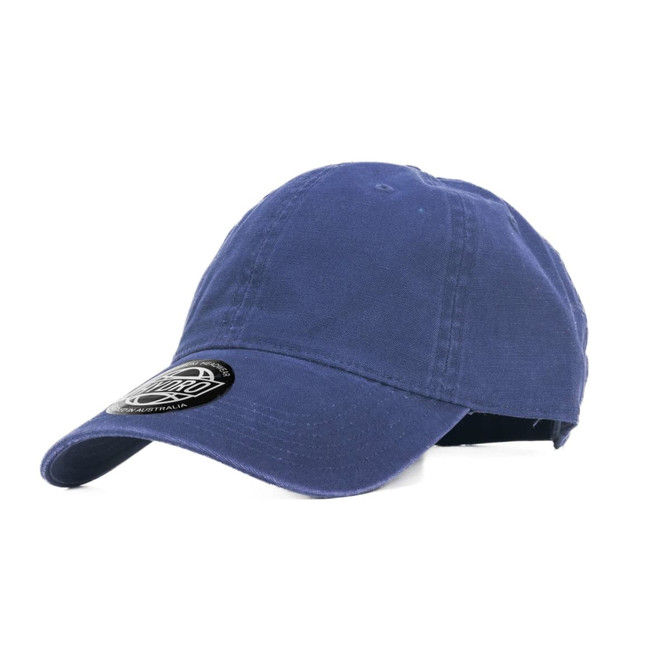 A navy cap with a curved brim and a logo on the front. The fabric has a casual, relaxed look.
