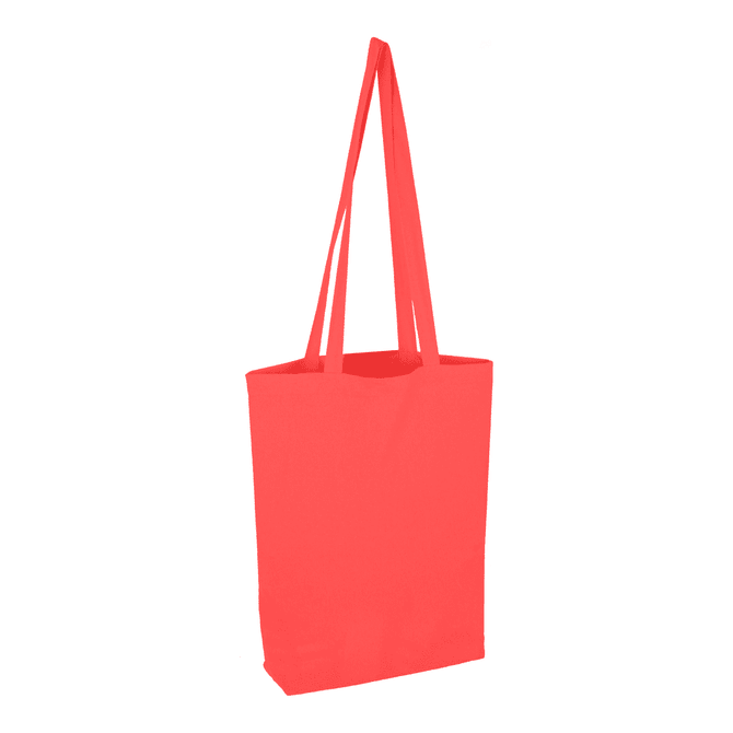 A long handle reusable grocery bag in bright red, featuring sturdy straps and a simple design.