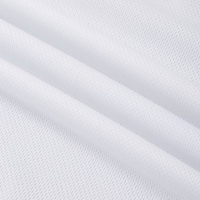 A close-up of white micro mesh fabric with a textured pattern, suitable for clothing.