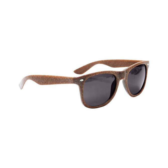 Coffee Fibre Sunglasses in brown with dark lenses, featuring a logo on one side.