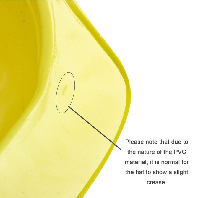A mini yellow PVC construction hat with a slight crease, featuring a logo or branding.