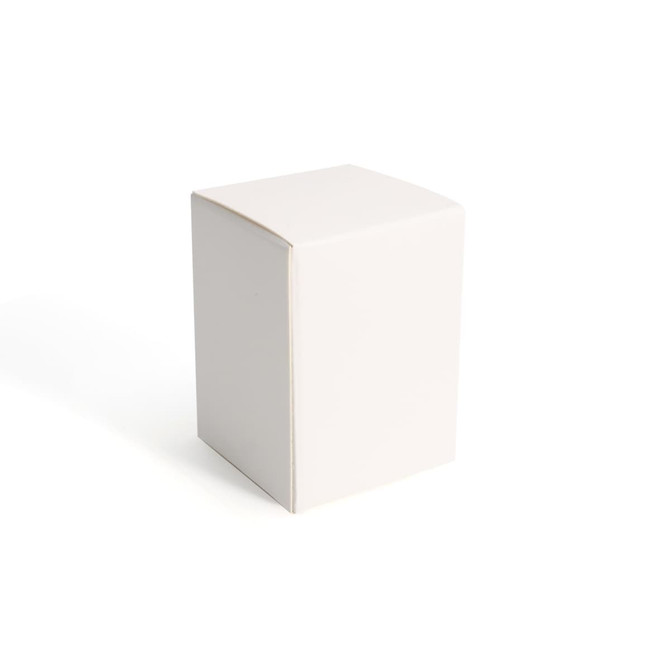 A plain white box with a rectangular shape, featuring smooth edges and a flat top.