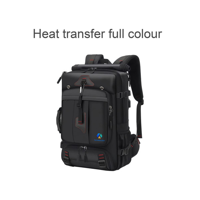 A black convertible backpack that transforms into a duffel bag, featuring multiple pockets and adjustable straps.