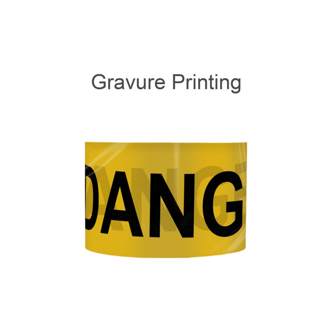 A yellow barrier tape with bold black text displaying the word "DANGER" and a logo.