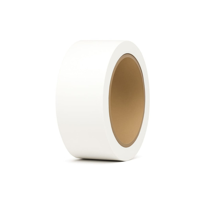 A roll of white BOPP packaging tape with a cardboard core, featuring a smooth surface suitable for printing.