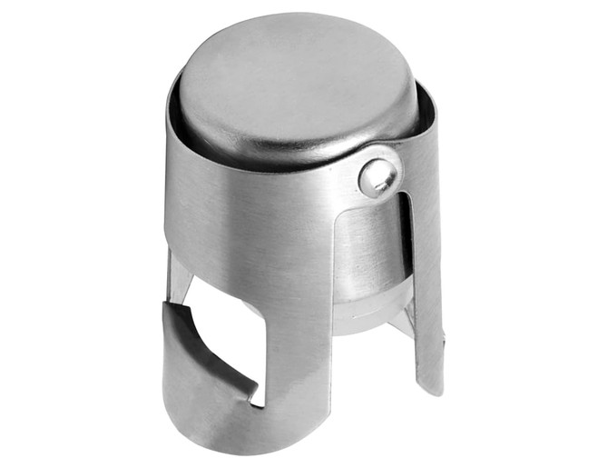 A stainless steel bottle stopper with a sleek design and a secure closure mechanism.